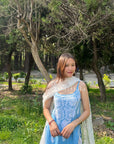 Kaya Strap Long Rayon Chikankari Kurti - Blue