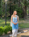 Kaya Strap Long Rayon Chikankari Kurti - Blue