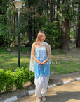 Kaya Strap Long Rayon Chikankari Kurti - Blue
