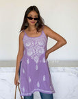 Kaya Strap Long Rayon Chikankari Kurti - Purple