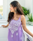 Kaya Strap Long Rayon Chikankari Kurti - Purple