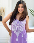 Kaya Strap Long Rayon Chikankari Kurti - Purple