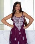 Kaya Strap Long Rayon Chikankari Kurti - Wine