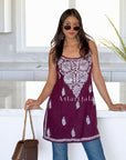 Kaya Strap Long Rayon Chikankari Kurti - Wine