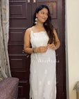 Kinza Premium Muslin Chikankari Strap Kurti - White