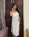Kinza Premium Muslin Chikankari Strap Kurti - White