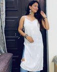 Kinza Premium Muslin Chikankari Strap Kurti - White
