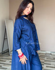 Kishi Chanderi Chikankari Short Kurta Set - Navy Blue