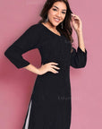 AstarQala - Safina Rayon Cotton Chikankari Solid Women's Long Kurta - - Safina_Rayon_Cotton_Chikankari_Solid_Women_s_Long_Kurta_AstarQala_black_3