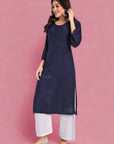 AstarQala - Safina Rayon Cotton Chikankari Solid Women's Long Kurta - - Safina_Rayon_Cotton_Chikankari_Solid_Women_s_Long_Kurta_AstarQala_blue_1