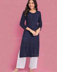 AstarQala - Safina Rayon Cotton Chikankari Solid Women's Long Kurta - - Safina_Rayon_Cotton_Chikankari_Solid_Women_s_Long_Kurta_AstarQala_blue_2