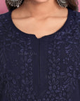 AstarQala - Safina Rayon Cotton Chikankari Solid Women's Long Kurta - - Safina_Rayon_Cotton_Chikankari_Solid_Women_s_Long_Kurta_AstarQala_blue_4