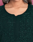 AstarQala - Safina Rayon Cotton Chikankari Solid Women's Long Kurta - - Safina_Rayon_Cotton_Chikankari_Solid_Women_s_Long_Kurta_AstarQala_green_5