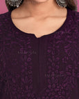 AstarQala - Safina Rayon Cotton Chikankari Solid Women's Long Kurta - - Safina_Rayon_Cotton_Chikankari_Solid_Women_s_Long_Kurta_AstarQala_wine_5