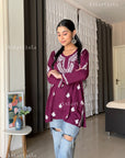 AstarQala - Ina Short Modal Chikankari Kurta Top - Wine - Website-Watermark_3_20240420_222250_0001