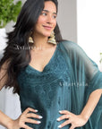 Kinza Premium Muslin Chikankari Strap Kurti - Clan Green