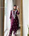 AstarQala - Ada Chikankari Rayon Straight Kurta Set For Women - - ada-chikankari-rayon-straight-kurta-set-for-women-astarqala-wine-s-42823384564002