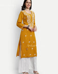 AstarQala - Sehar Rayon Straight Chikankari Kurta For Women - - sehar-rayon-straight-chikankari-kurta-astarqala-yellow-s-42570230235426
