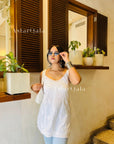 AstarQala - Simran Cotton Chikankari Sleeveless Kurta Top For Women - White XS-XL - simran-cotton-chikankari-sleeveless-kurta-top-astarqala-42455772430626