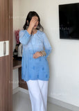 Eliza Ombre Mul Cotton Chikankari Short Kurti Top