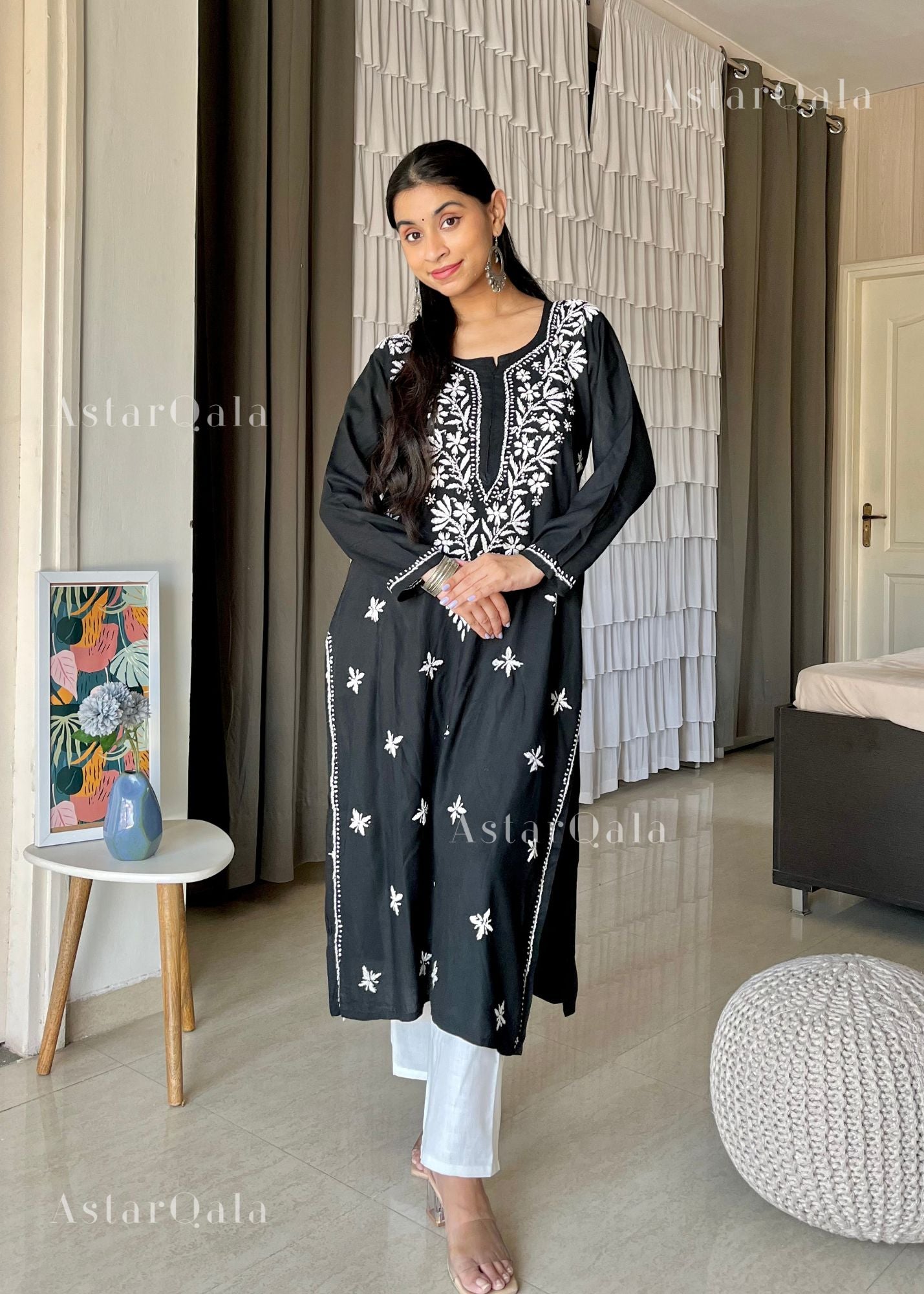AstarQala - Sehar Rayon Straight Chikankari Kurta For Women - - 107