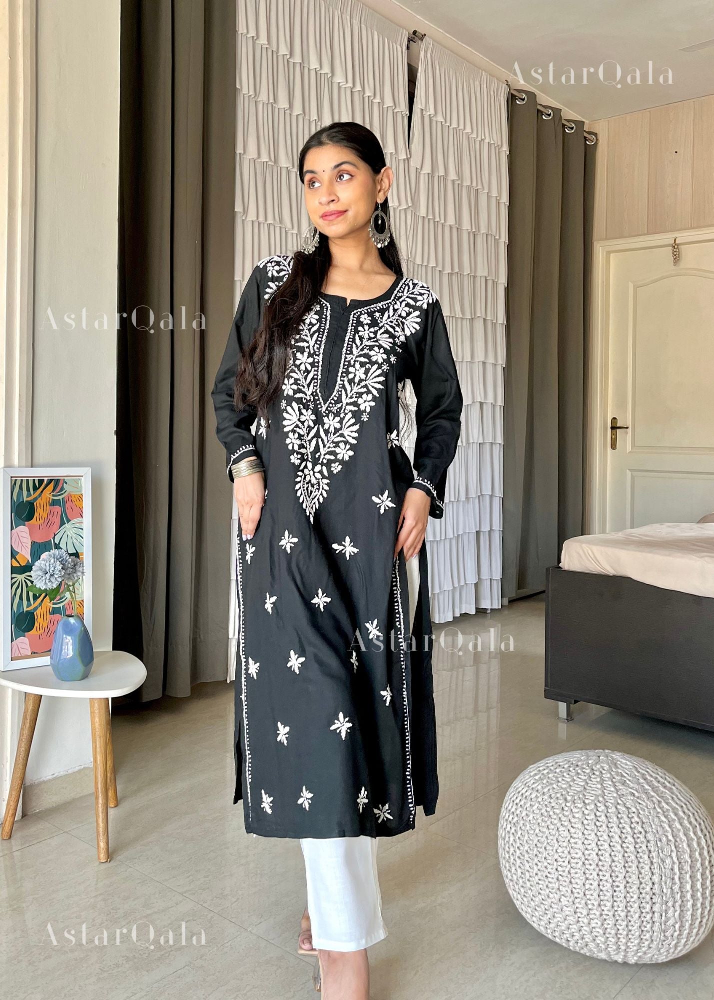 AstarQala - Sehar Rayon Straight Chikankari Kurta For Women - - 108