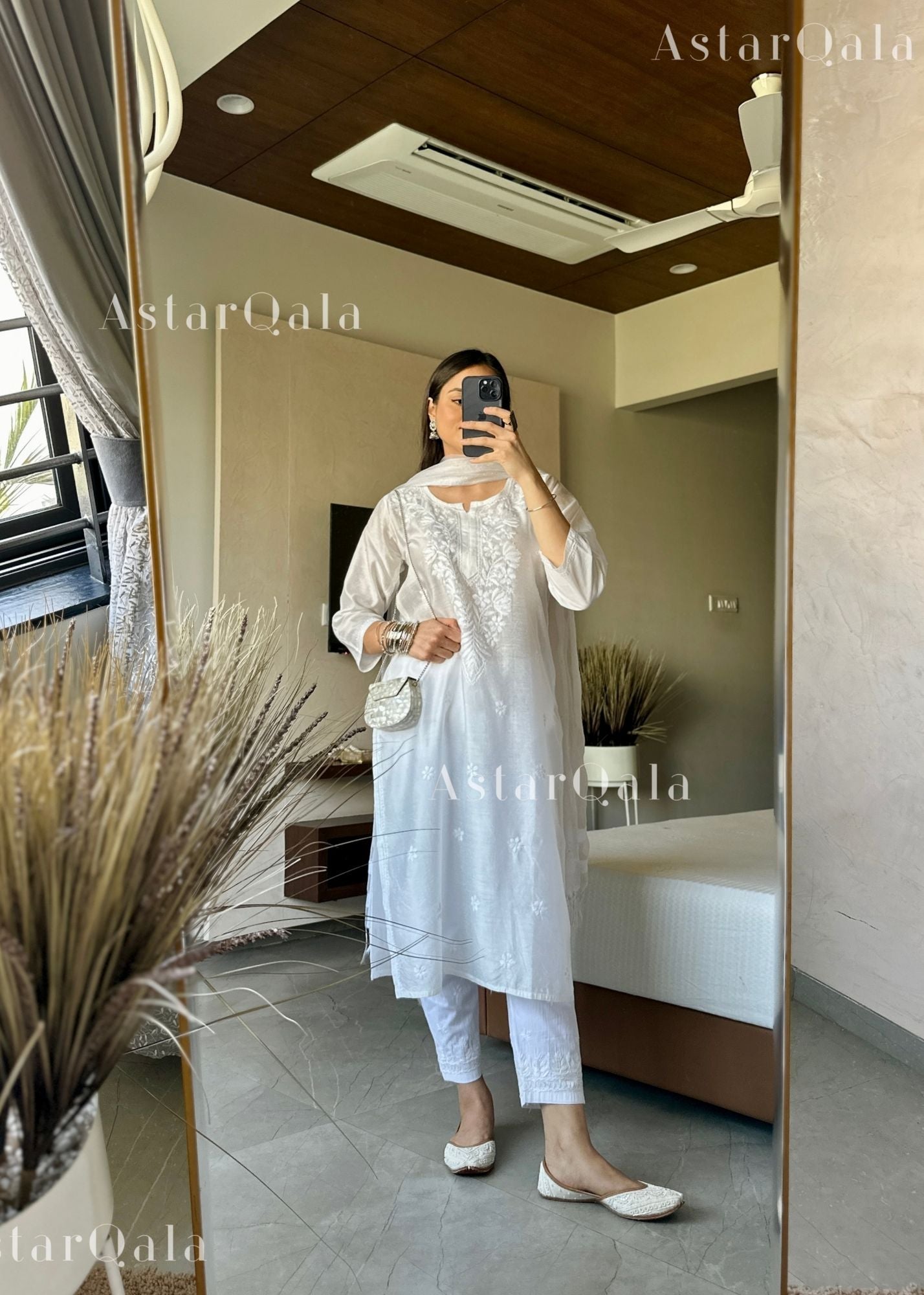 AstarQala - Sadiya Premium Chanderi Chikankari Suit Set - White - 114