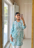 Iza Straight Chiffon Chikankari Printed Short Kurta Top For Women