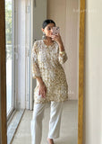 Iza Straight Chiffon Chikankari Printed Short Kurta Top For Women