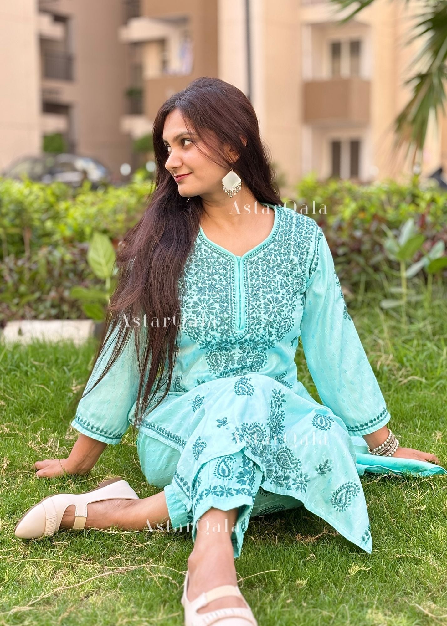 AstarQala - Jannat Chikankari Rayon 2 Piece Kurta &amp; Pant Set - - 129