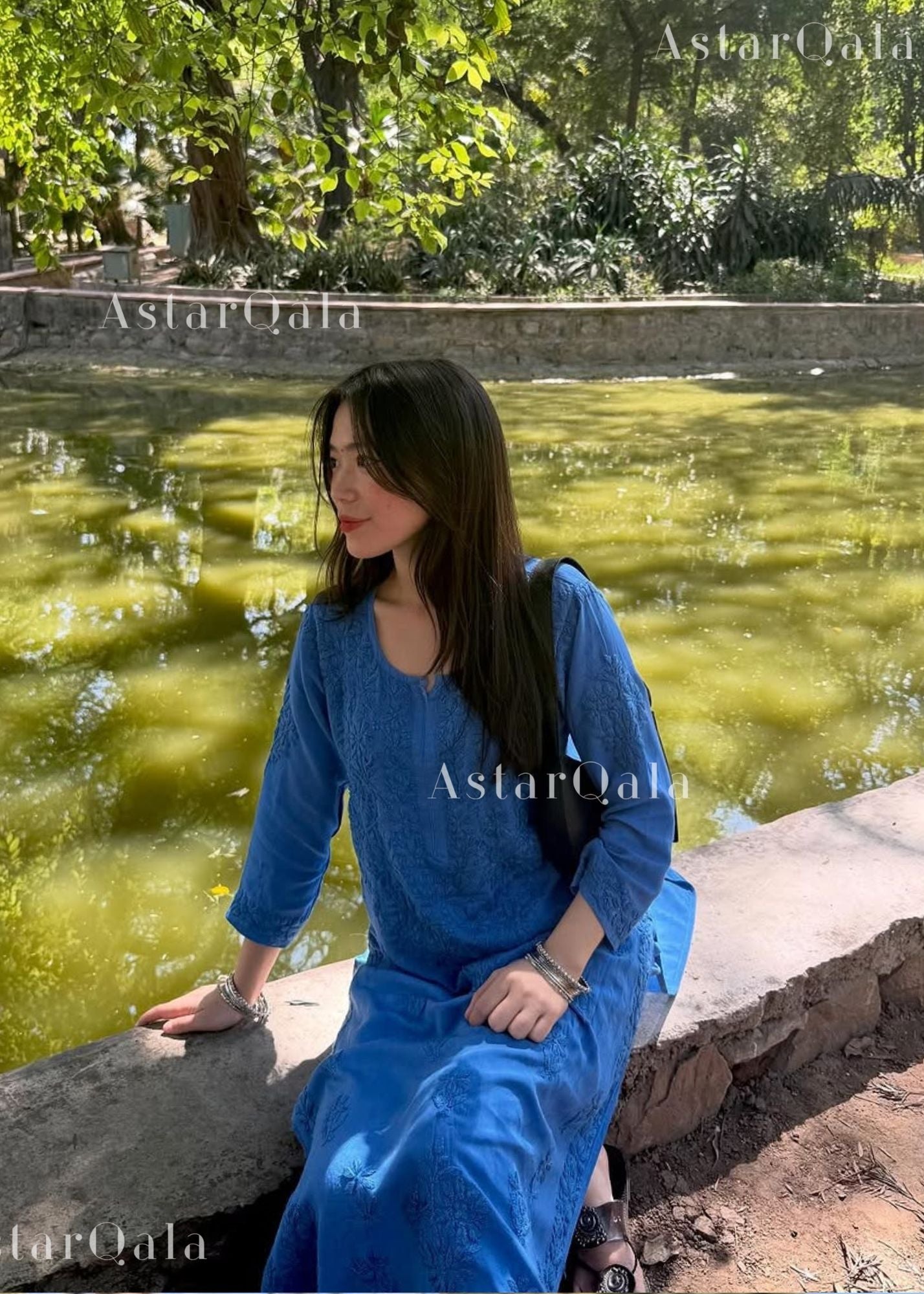 AstarQala - Raga Chanderi Chikankari Solid Women's Long Kurta - Blue - 130_1f933712-2a84-4bd1-8491-8f91b9fb484f