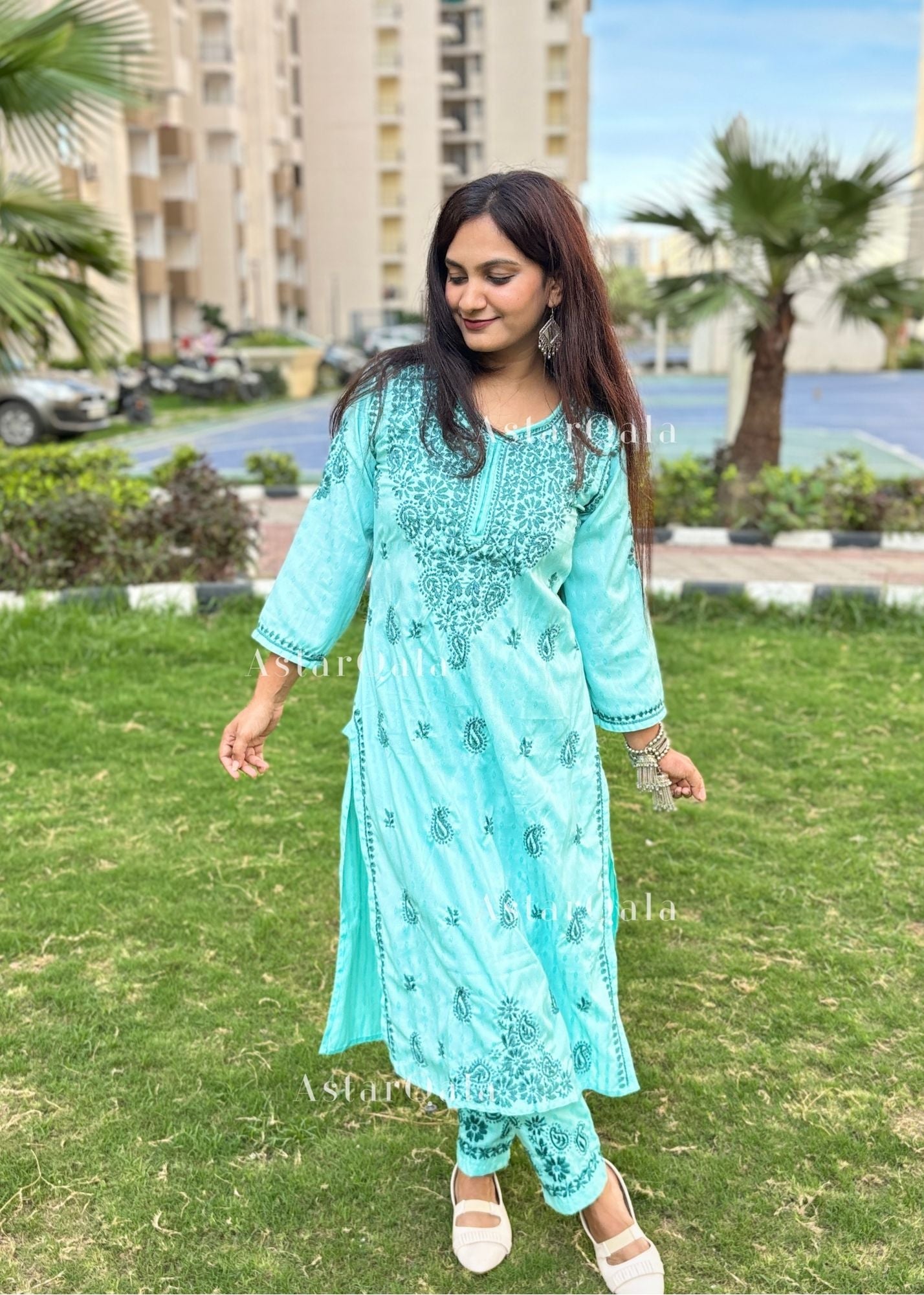 AstarQala - Jannat Chikankari Rayon 2 Piece Kurta &amp; Pant Set - - 130_4b585d46-935a-423c-b69a-f44d0d8a45f6