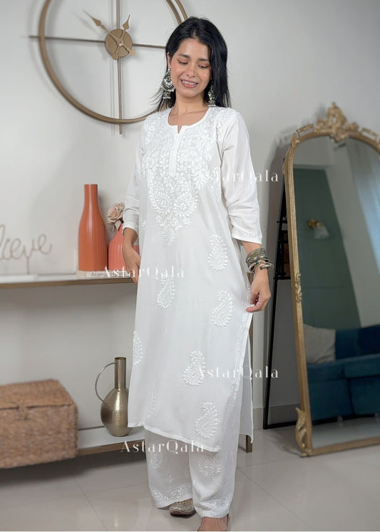 Safina Rayon Cotton Chikankari Solid Women's Long Kurta