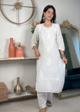 Safina Rayon Cotton Chikankari Solid Women's Long Kurta