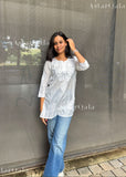 Nura Chanderi Straight Chikankari Short Kurti Top - Kashmiri & Lucknowi