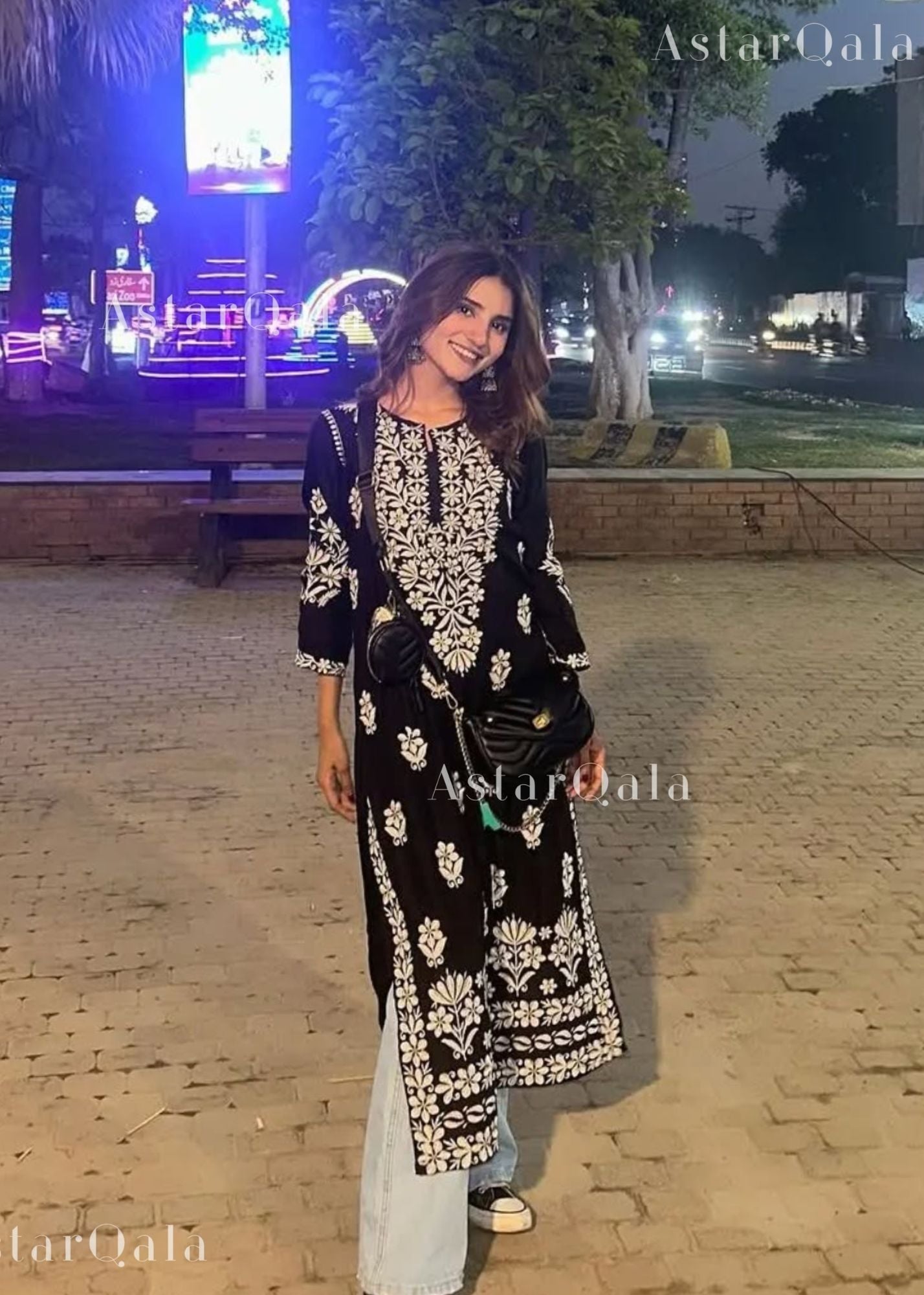 AstarQala - Hira Modal Long Straight Chikankari Kurta & Kurta Set For Women - Black - 157_e106dad0-ce89-462b-b0d2-f7d171879617