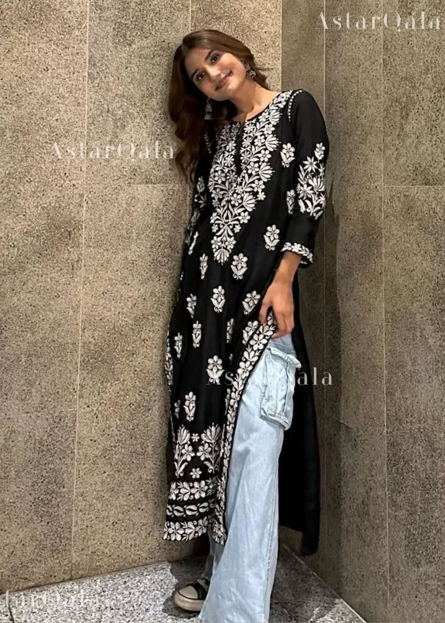 AstarQala - Hira Modal Long Straight Chikankari Kurta &amp; Kurta Set For Women - - 158_aaf3066c-3ab0-4faa-923e-12edf686f915