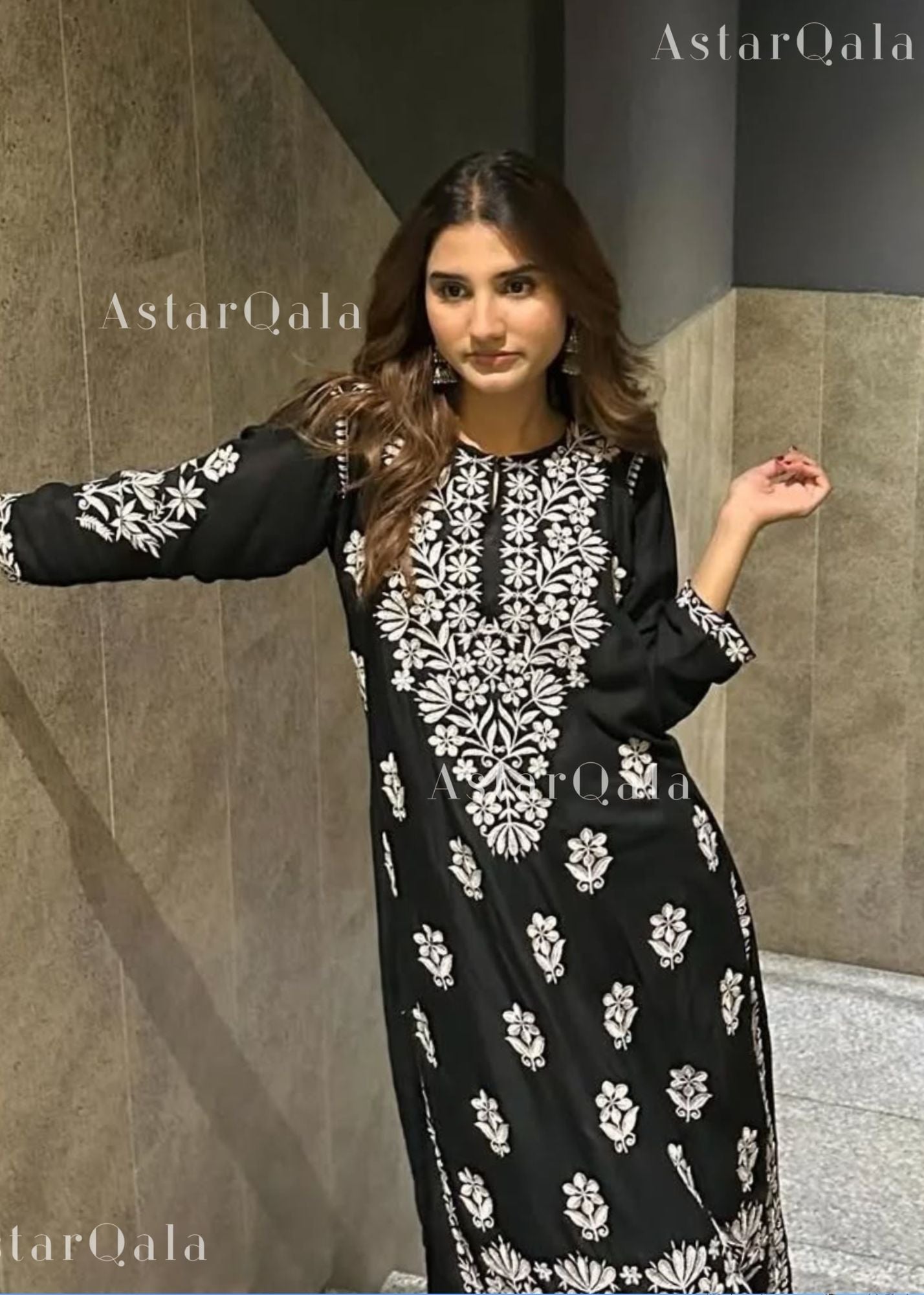 AstarQala - Hira Modal Long Straight Chikankari Kurta &amp; Kurta Set For Women - - 160_c15e490f-4702-4ab5-b828-23254d7da1f5