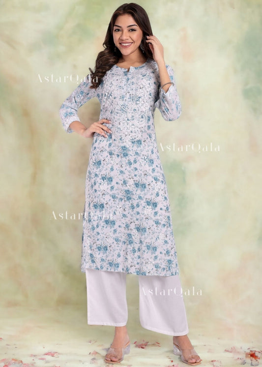 Zoya Mulmul Chikankari Printed Women's Kurta