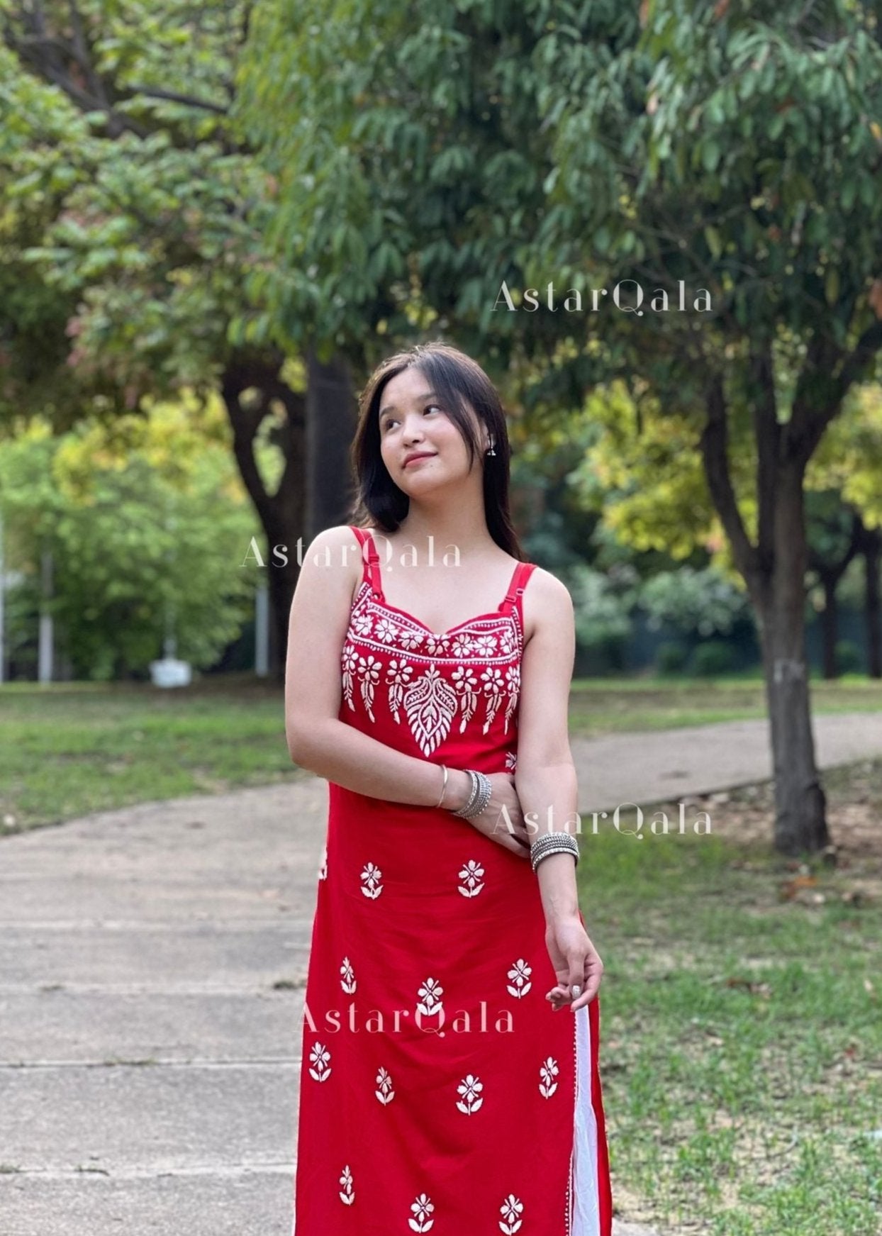 AstarQala - Bushra Rayon Chikankari Sleeveless Long Strap Kurti - - 163