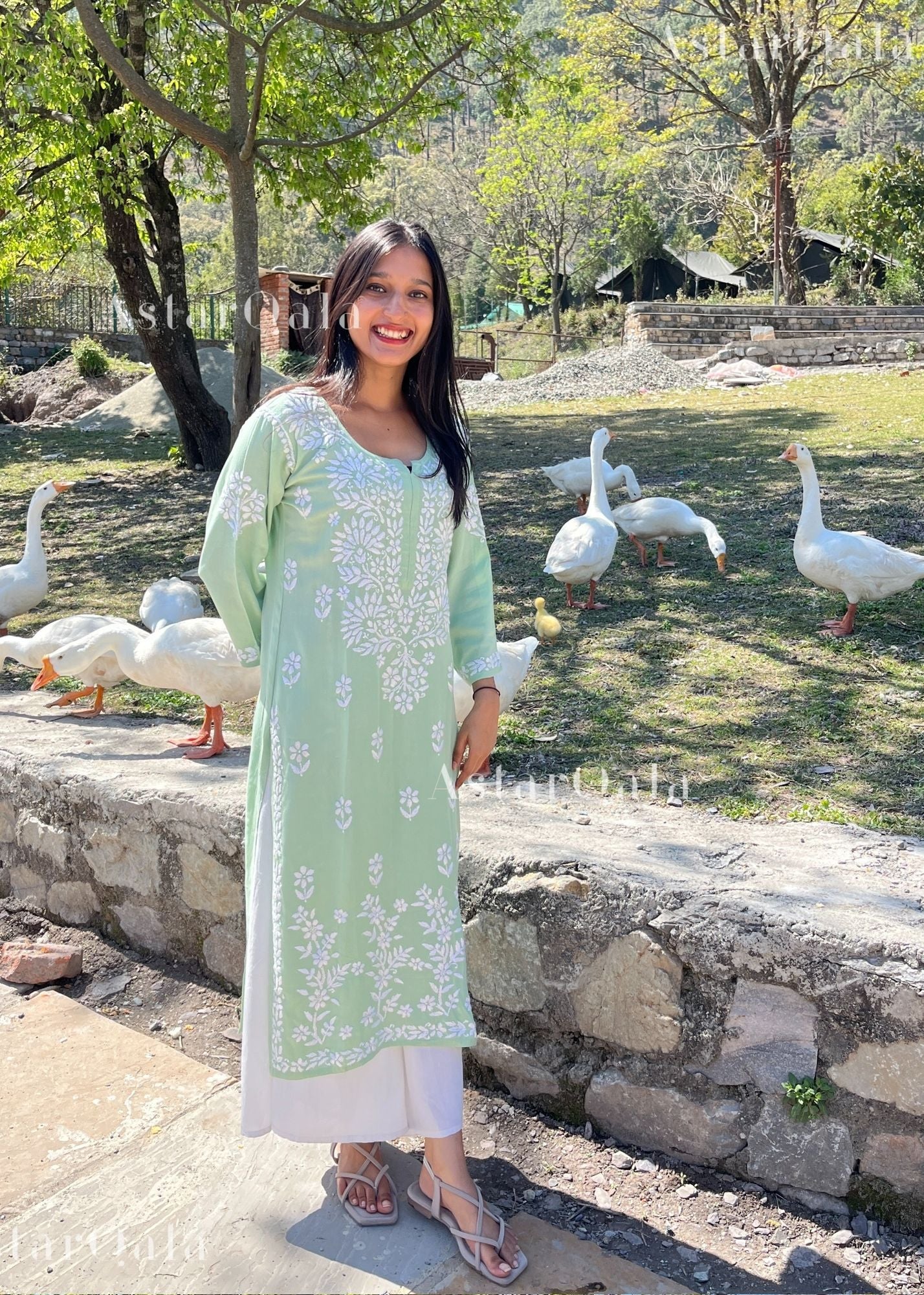 AstarQala - Hira Modal Long Straight Chikankari Kurta &amp; Kurta Set For Women - - 164_7b570cd4-00b9-4094-9e02-19648d0aa5be