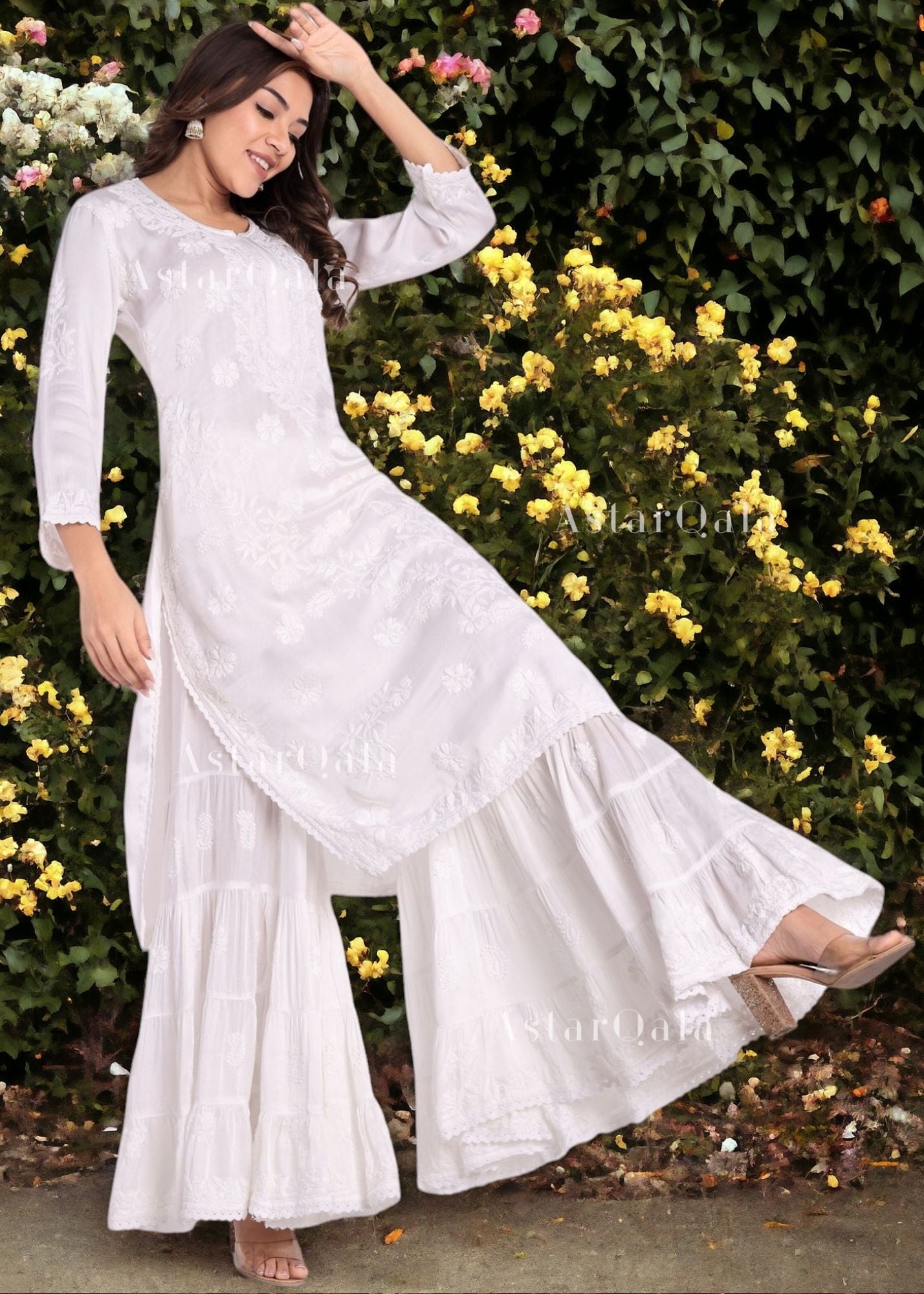 AstarQala - Daani Chaikankari Muslin Modal 2 Piece Kurta & Sharara Set For Women's - - 169_23015da6-1398-46b0-afbd-7b12c7129d15