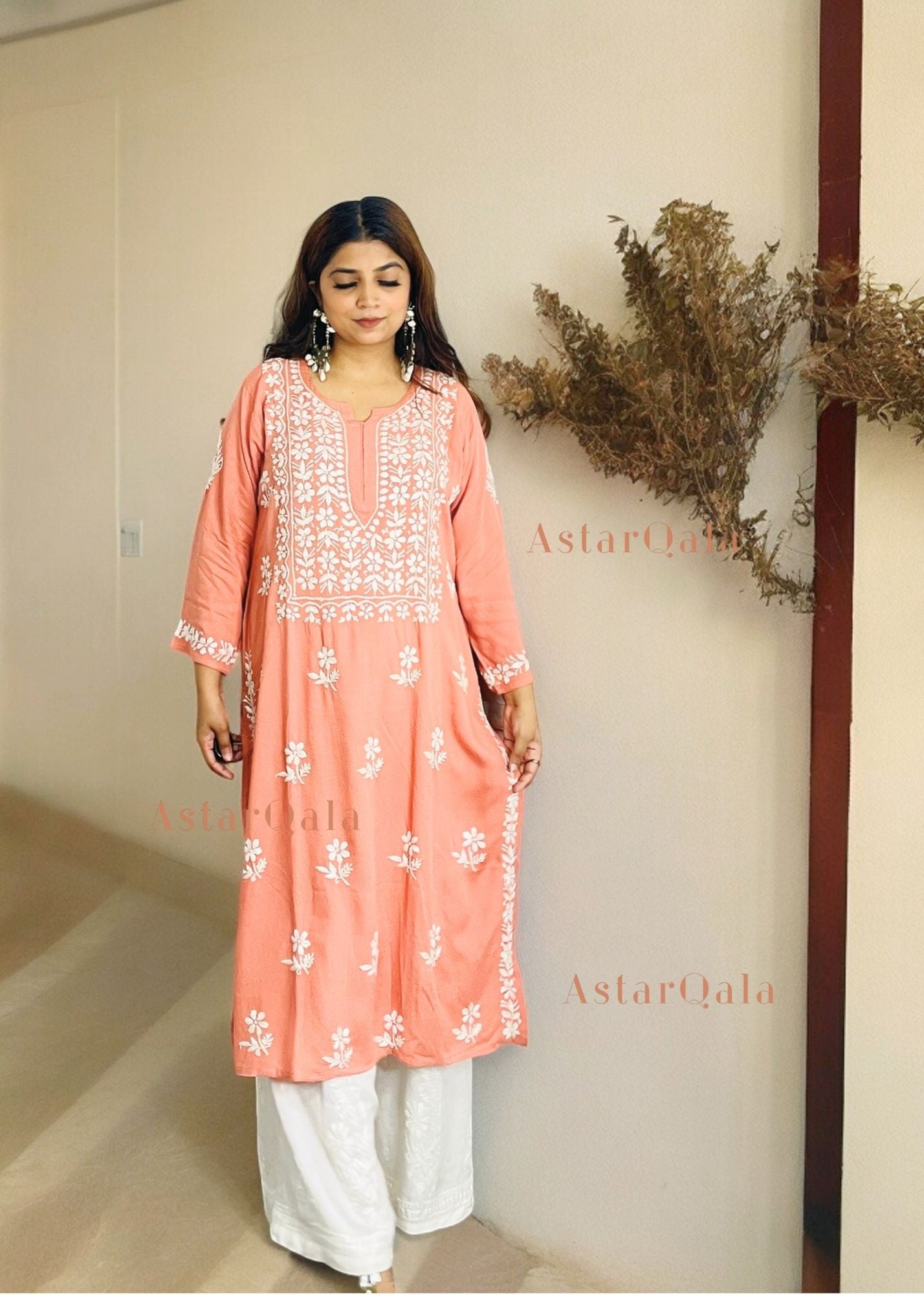 AstarQala - Chandani Chikankari Rayon Straight Kurta For Women - - 16_8f6b5d97-4a48-4548-85b0-b2424545f46d