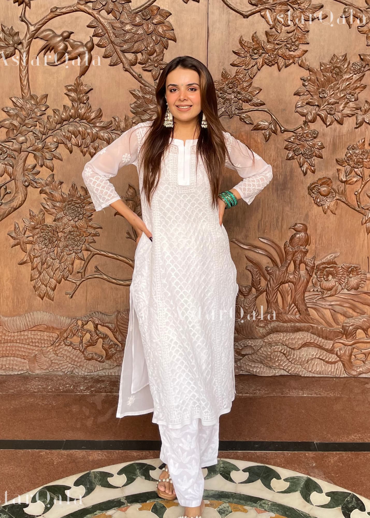 AstarQala - Jiya Georgette Straight Chikankari Kurta For Women - White - 16_d97a9cd7-3c08-4f9e-8403-904ba0c042fa