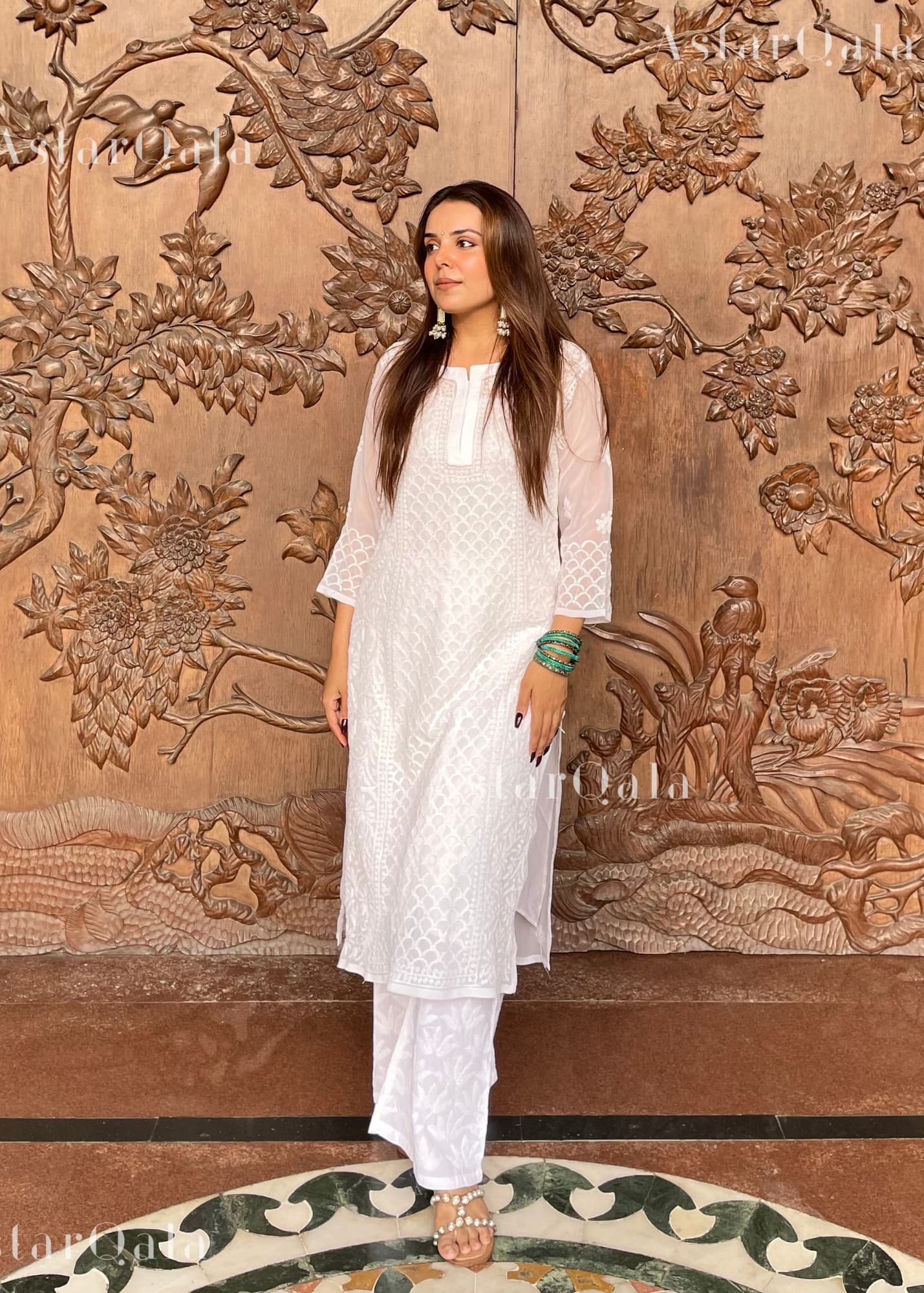 AstarQala - Jiya Georgette Straight Chikankari Kurta For Women - - 17
