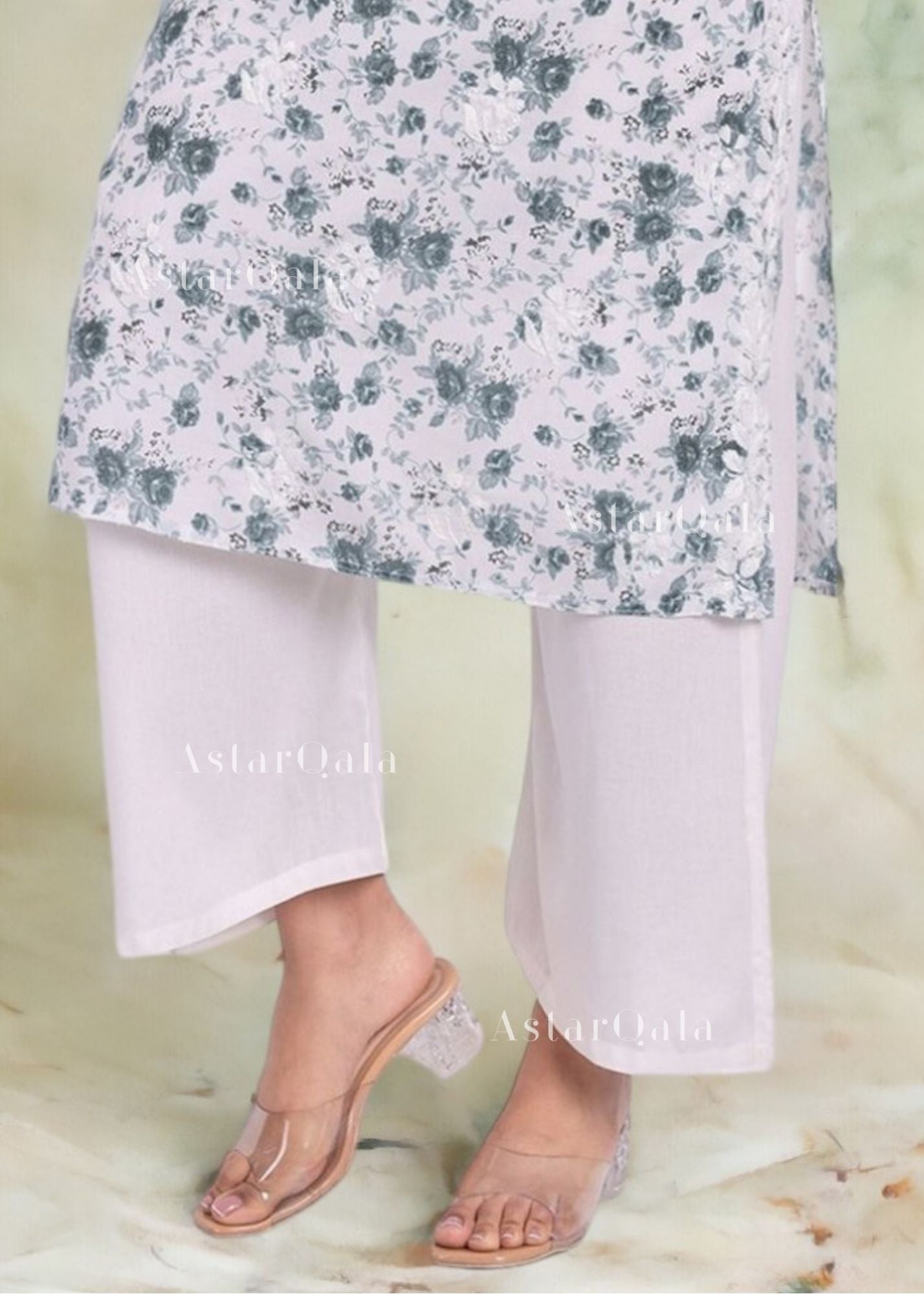 AstarQala - White Rayon Cotton Palazzo Pants For Women - - 175