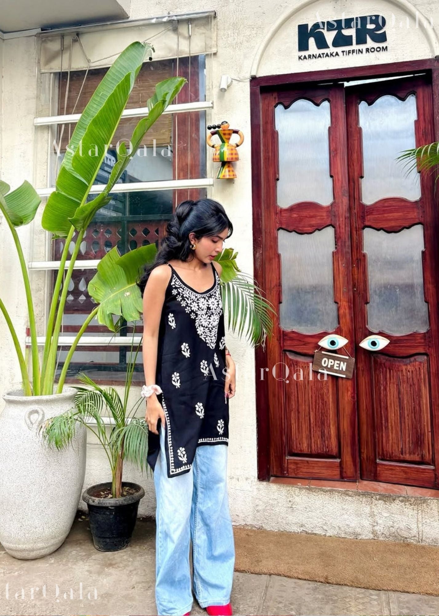 AstarQala - Kaya Strap Long Rayon Chikankari Kurti - - 181_337436db-cf3b-40fd-9384-e7de268d2221