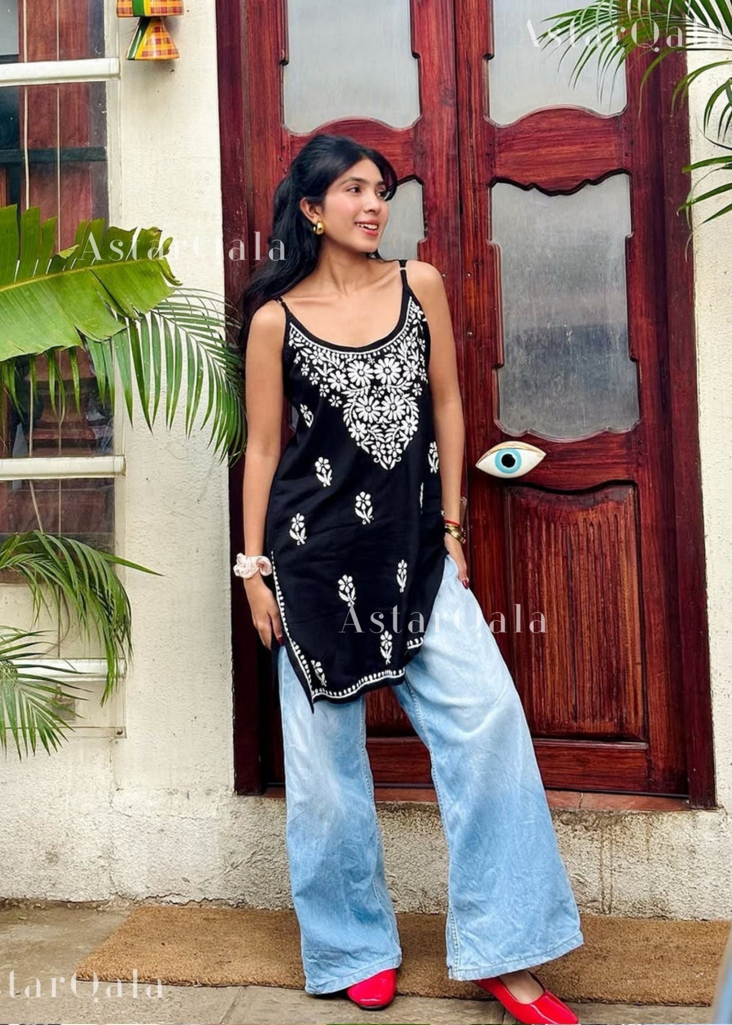 AstarQala - Kaya Strap Long Rayon Chikankari Kurti - - 182_167691a7-528f-4948-89a6-674e99dc5bcc