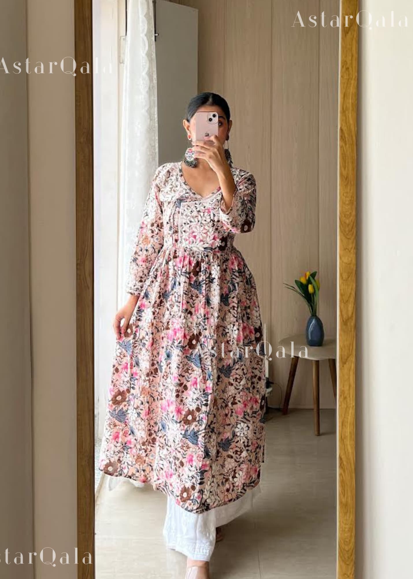 AstarQala - Noor Chikankari Mulmul Angrakha Kurta For Women - - 184