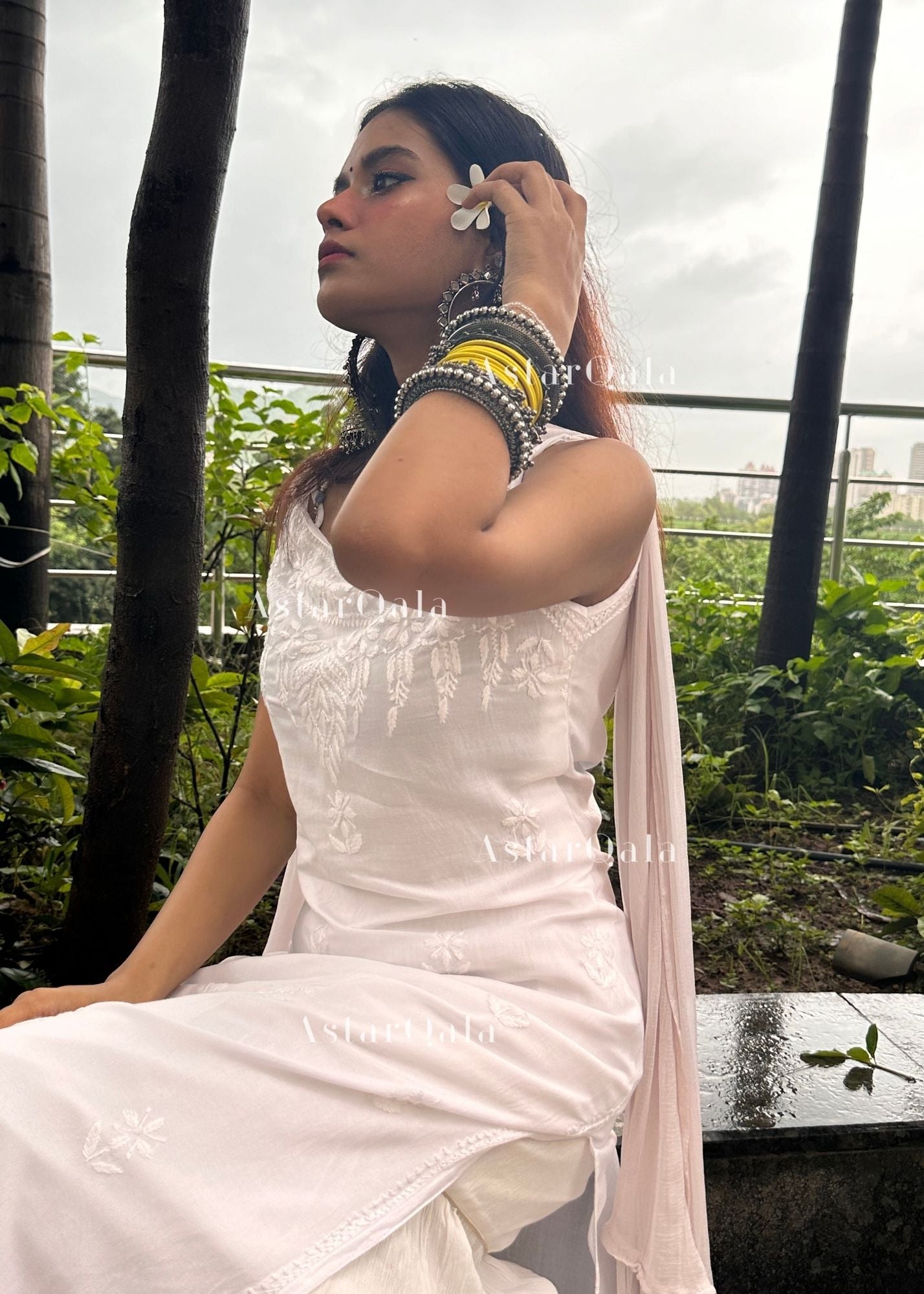 AstarQala - Bushra Rayon Chikankari Sleeveless Long Strap Kurti - - 191